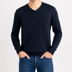 Calvin Klein Mens M Navy V-Neck Sweater Ribbed Front Classic Pullover Knit